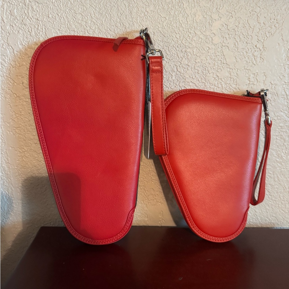 NWT Stylish Black, White and Red Genuine Leather Cowhide gun cases set - Picture 3 of 9